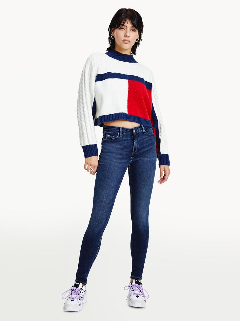 Női Tommy Hilfiger Recycled Flag Pulóverek Sötétkék Színes | HU 361HAP